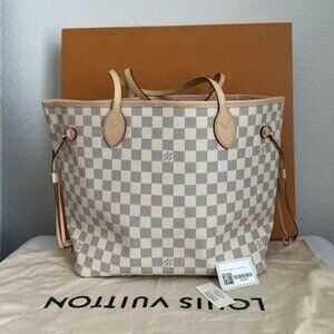 Louis Vuitton Neverfull Damier Azur Mm White Coated Tote